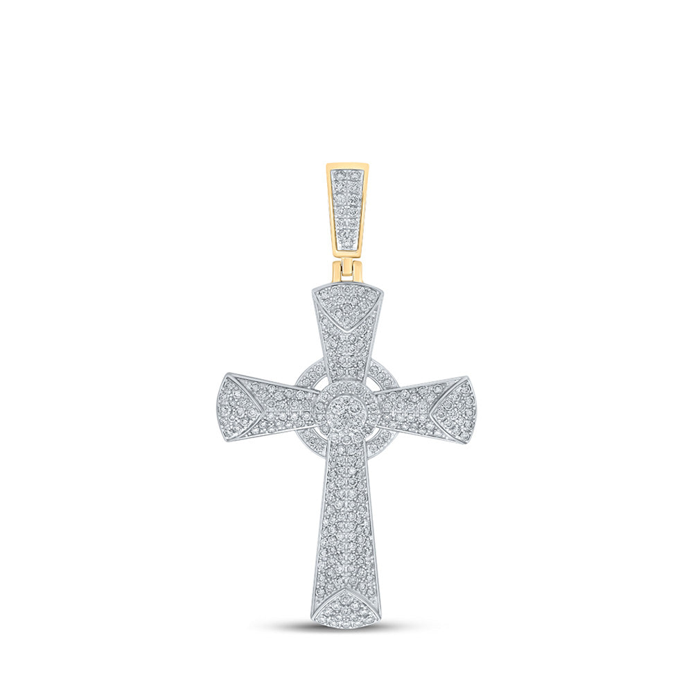 10kt Yellow Gold Mens Round Diamond Cross Charm Pendant 2-3/4 Cttw