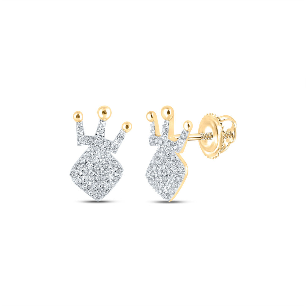 10kt Yellow Gold Womens Round Diamond Crown Earrings 1/5 Cttw