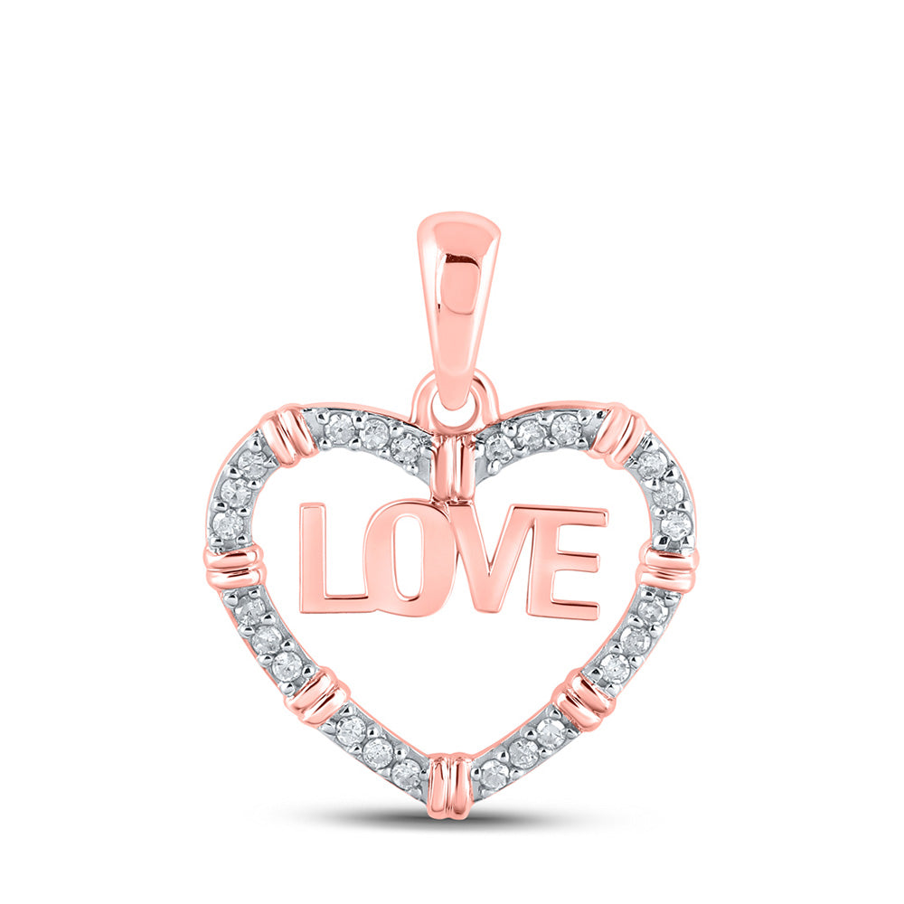 10kt Rose Gold Womens Round Diamond Love Heart Pendant 1/6 Cttw