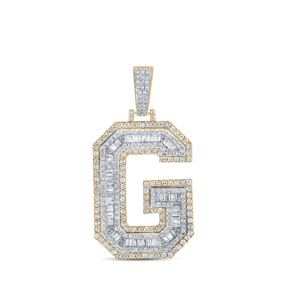 10kt Two-tone Gold Mens Baguette Diamond G Initial Letter Charm Pendant 1-7/8 Cttw