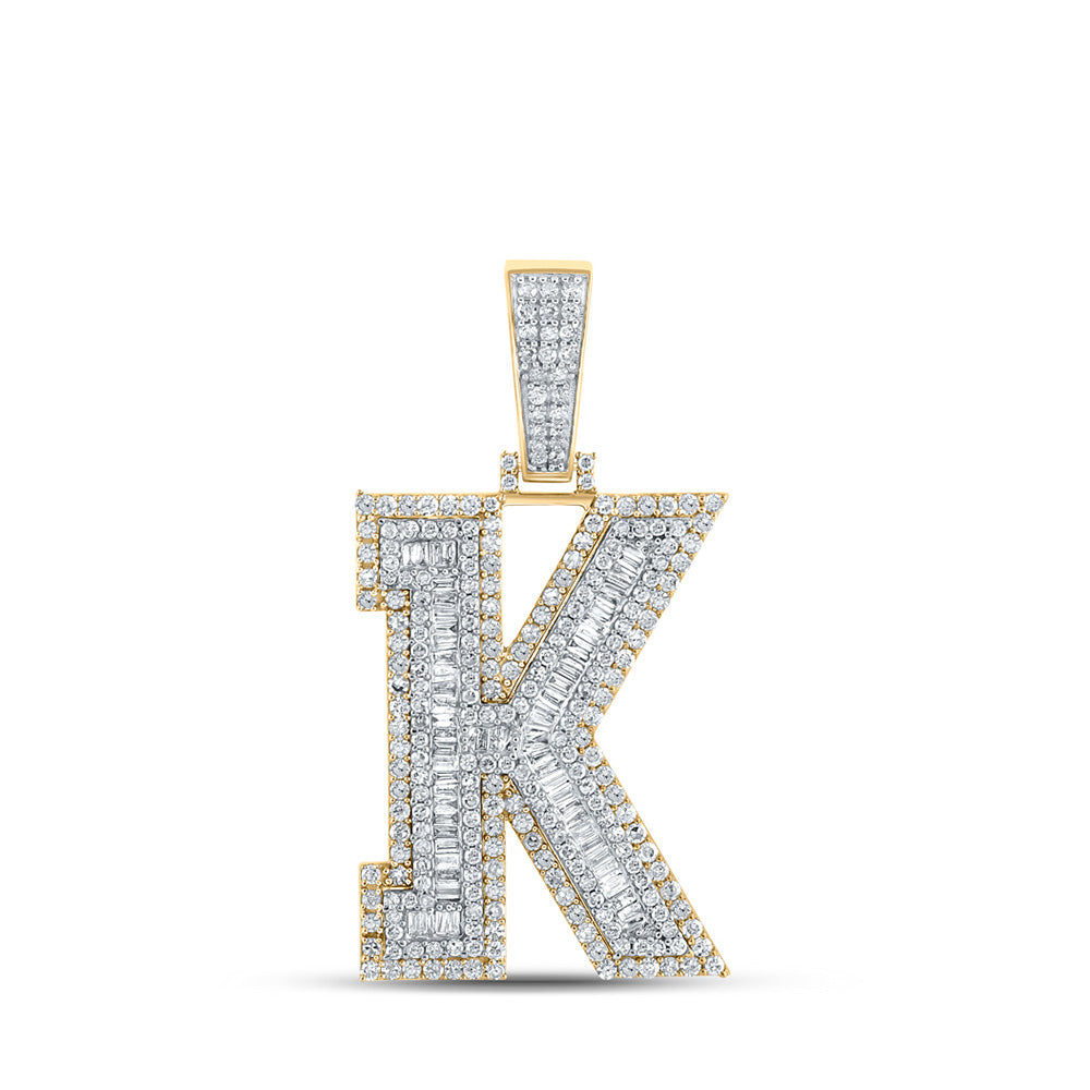 10kt Two-tone Gold Mens Round Diamond K Initial Letter Charm Pendant 1-7/8 Cttw