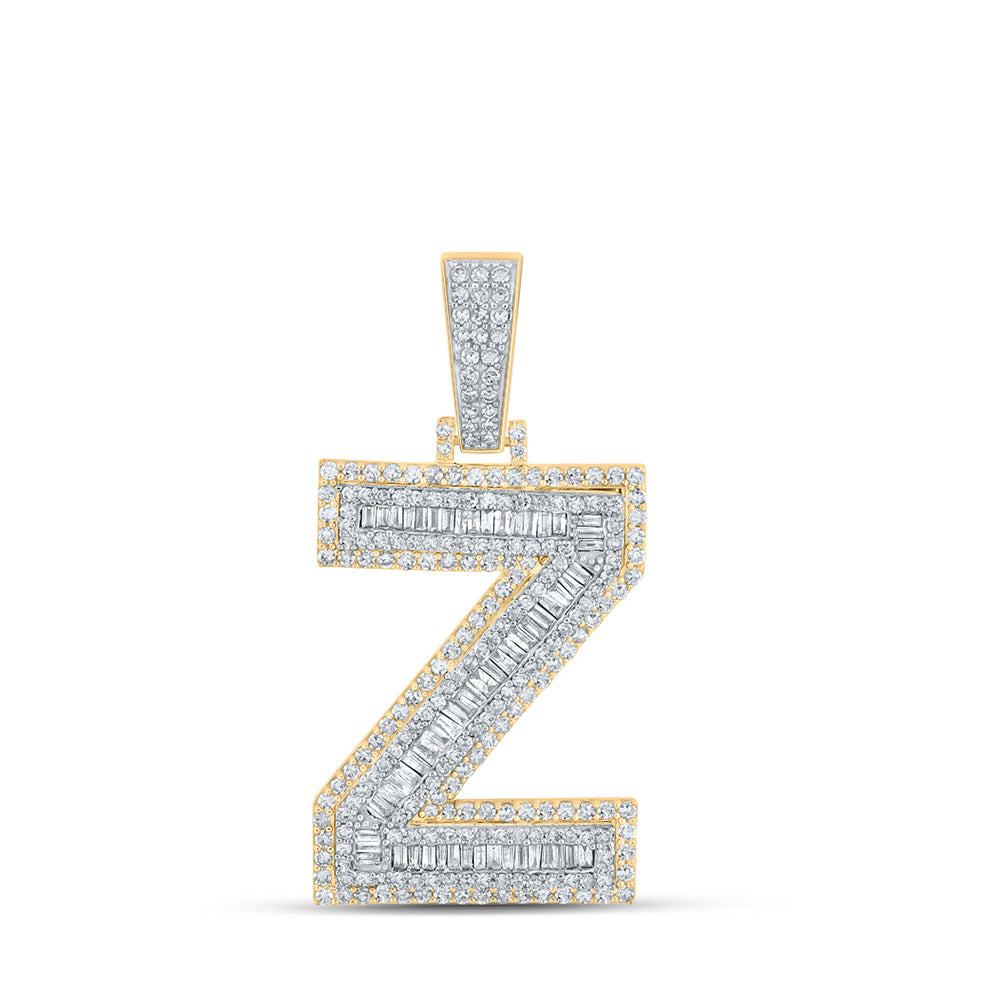 10kt Two-tone Gold Mens Baguette Diamond Z Initial Letter Charm Pendant 1-7/8 Cttw