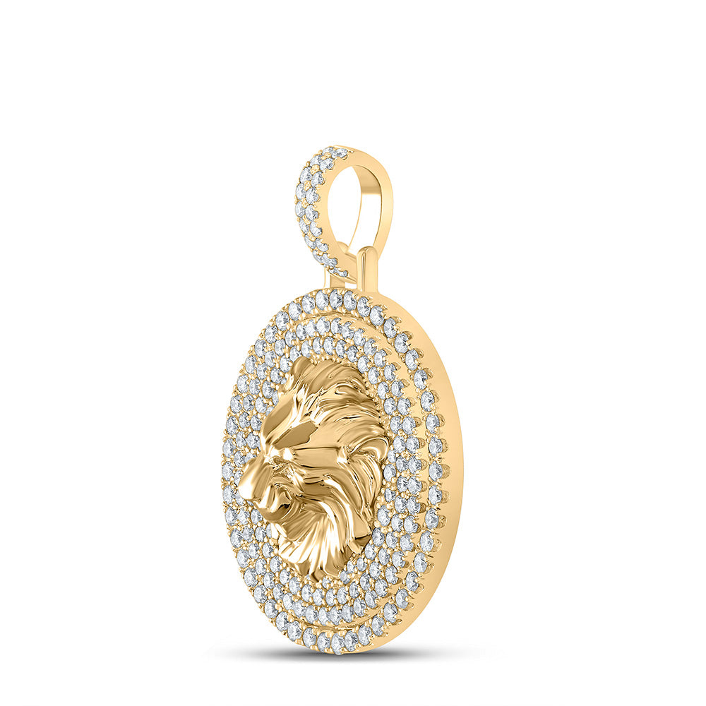 10kt Yellow Gold Mens Round Diamond Lion Circle Charm Pendant 2-1/2 Cttw