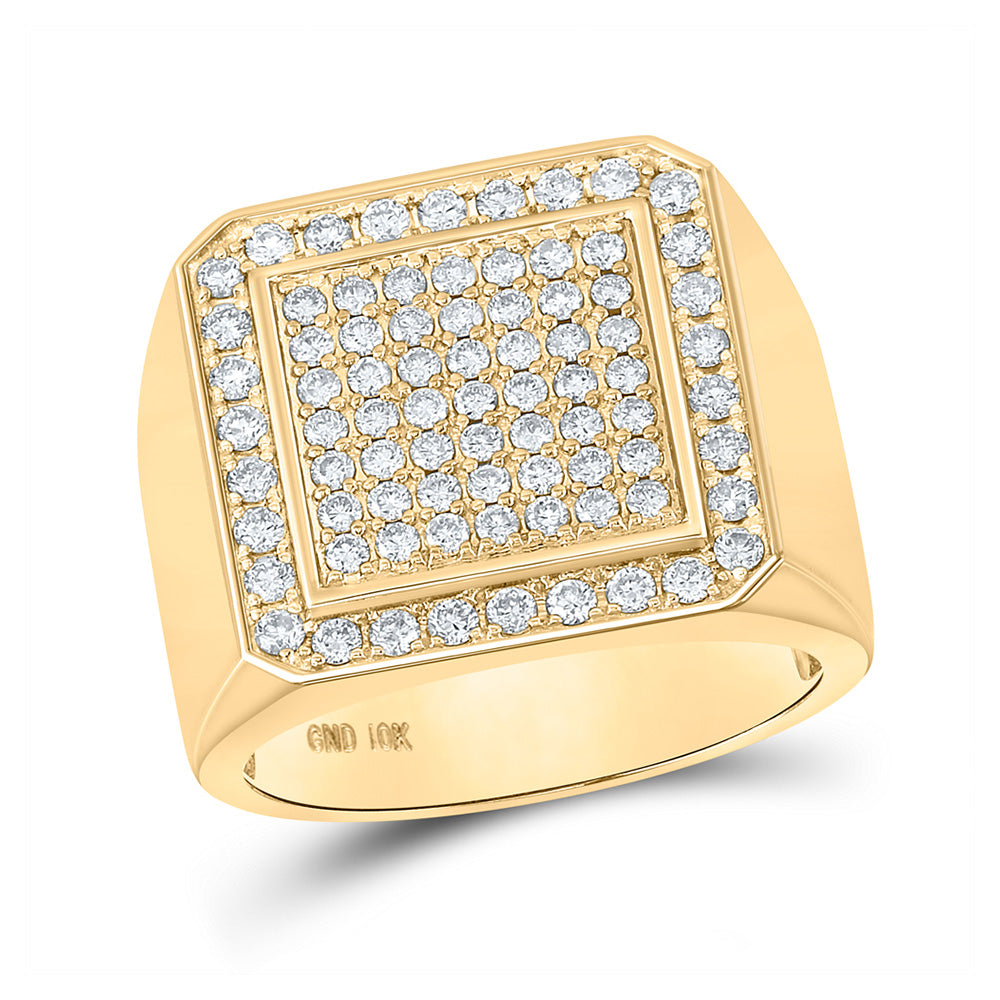 10kt Yellow Gold Mens Round Diamond Square Ring 1-1/3 Cttw