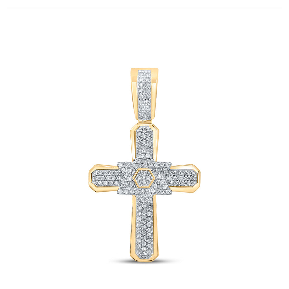 10kt Yellow Gold Mens Round Diamond Cross Charm Pendant 1/3 Cttw