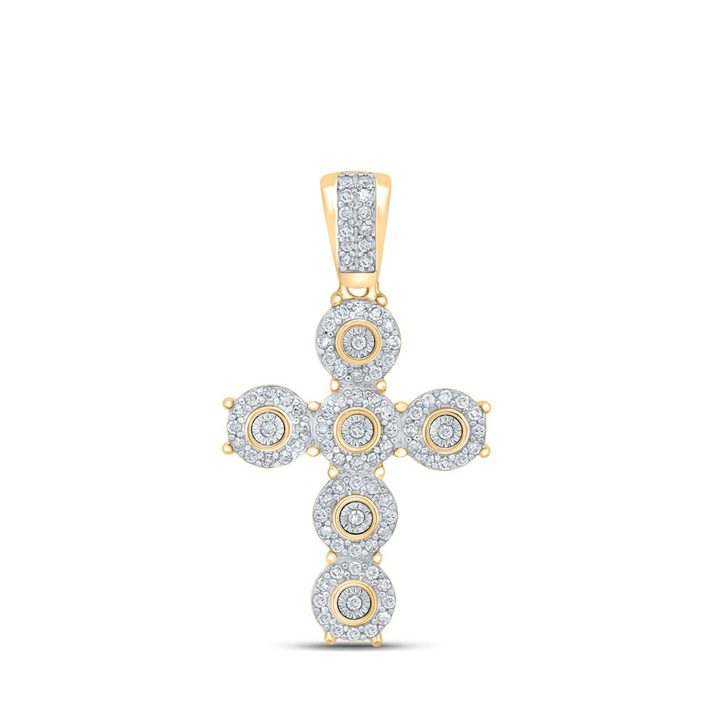 10kt Yellow Gold Mens Round Diamond Cross Charm Pendant 1/4 Cttw