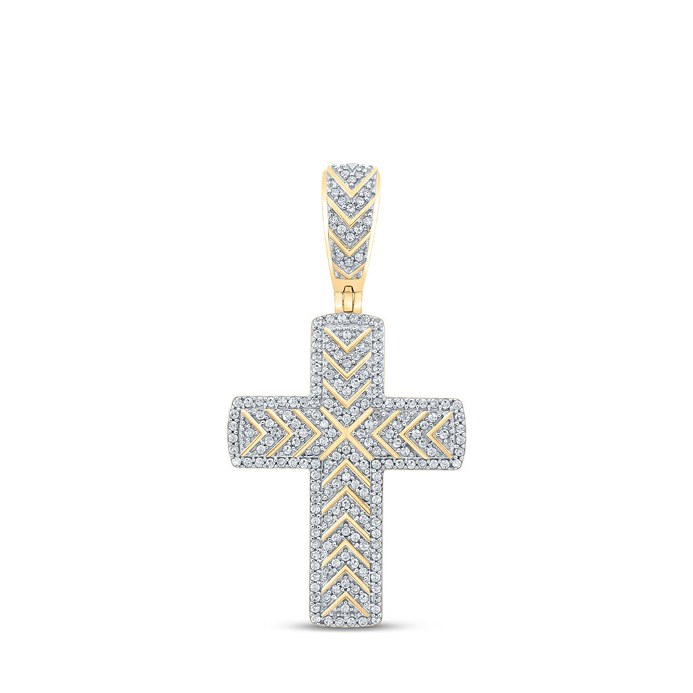 10kt Yellow Gold Mens Round Diamond Cross Charm Pendant 1/2 Cttw