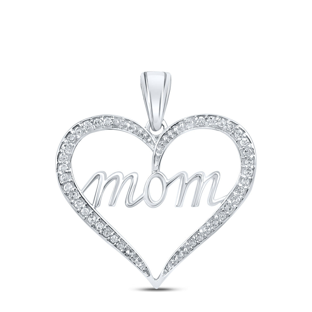 10kt White Gold Womens Round Diamond Mom Heart Pendant 1/10 Cttw