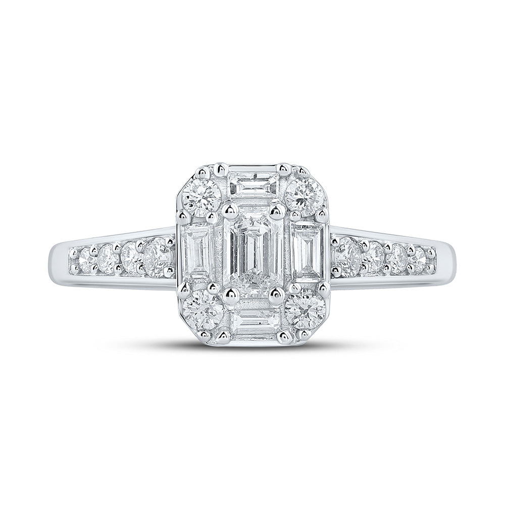 14kt White Gold Emerald Diamond Halo Bridal Wedding Engagement Ring 3/4 Cttw