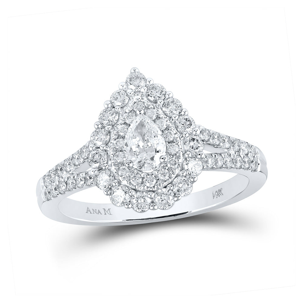14kt White Gold Pear Diamond Halo Bridal Wedding Engagement Ring 1 Cttw