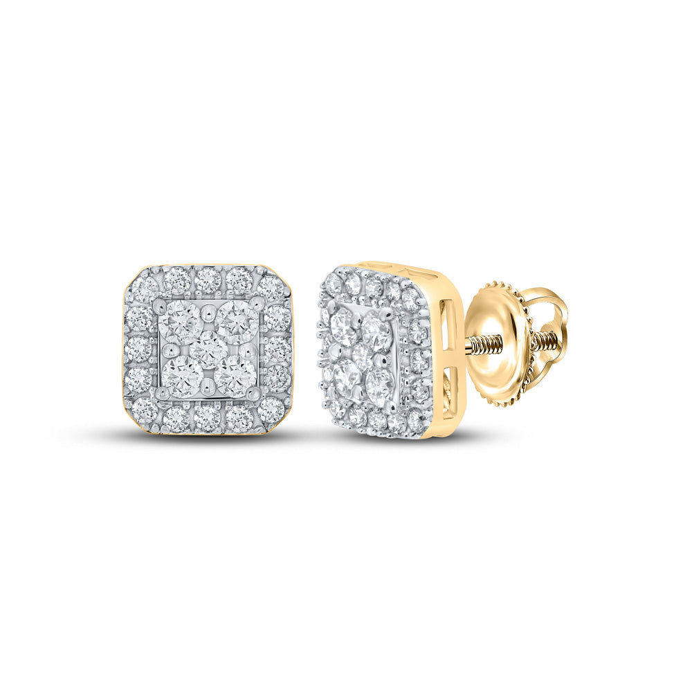 10kt Yellow Gold Womens Round Diamond Square Earrings 1/2 Cttw