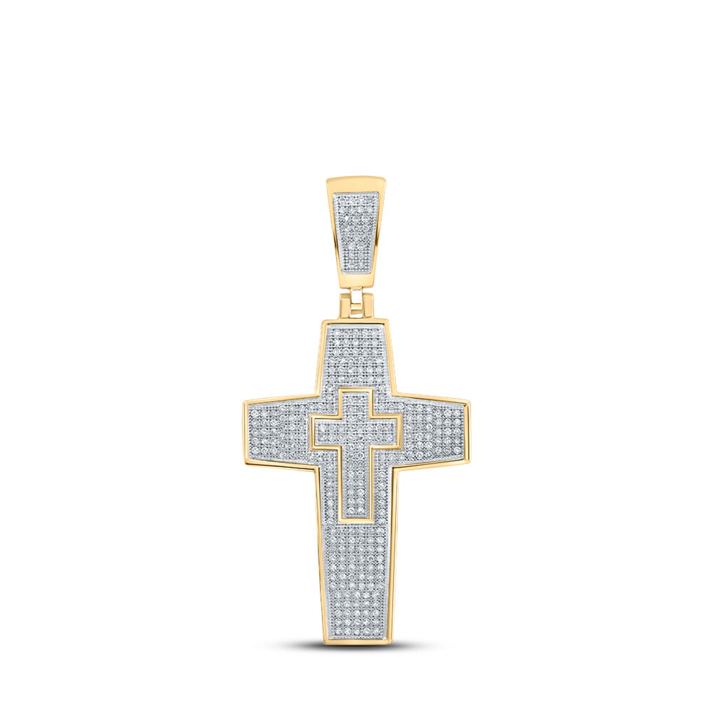 10kt Yellow Gold Mens Round Diamond Cross Charm Pendant 3/4 Cttw