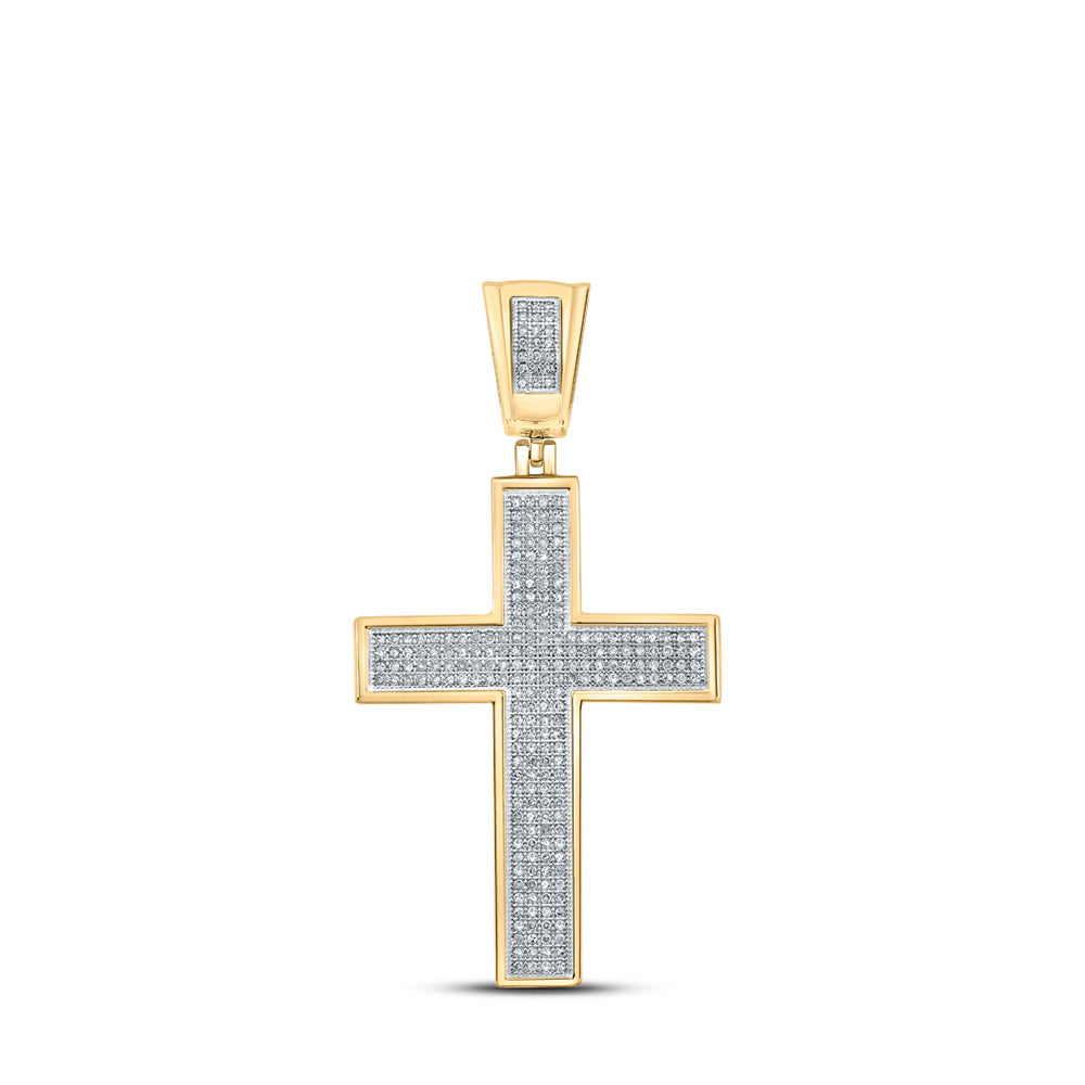 10kt Yellow Gold Mens Round Diamond Cross Charm Pendant 3/4 Cttw