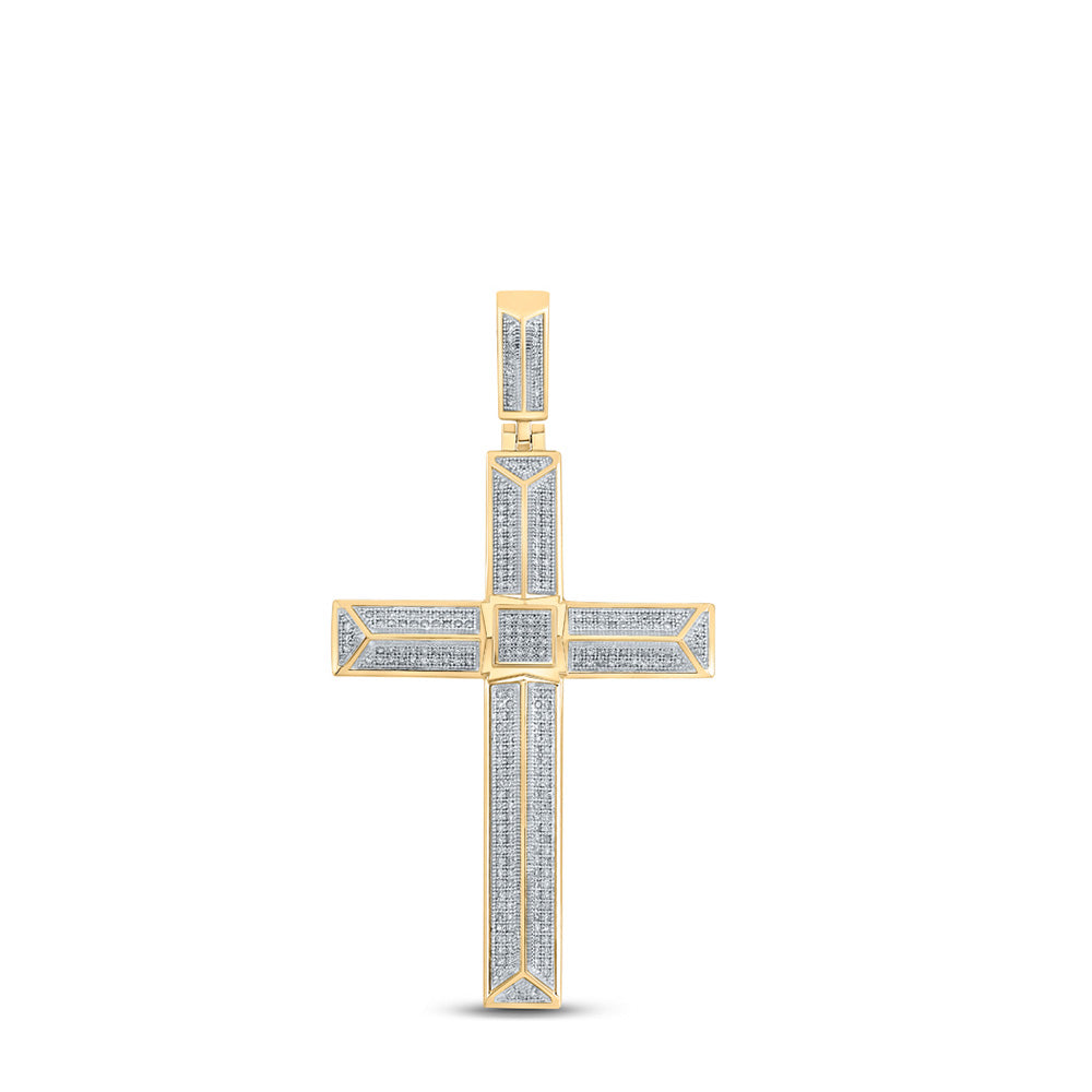 10kt Yellow Gold Mens Round Diamond Cross Charm Pendant 3/4 Cttw