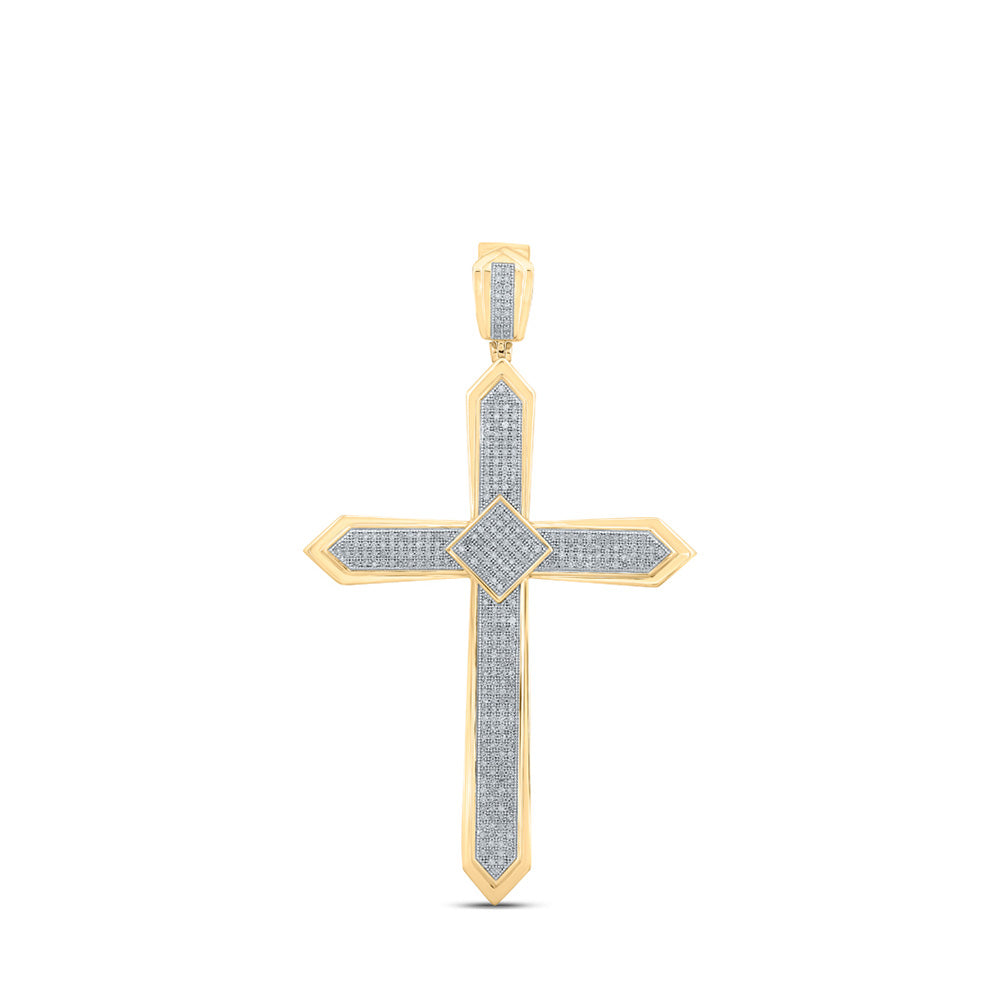 10kt Yellow Gold Mens Round Diamond Cross Charm Pendant 1 Cttw