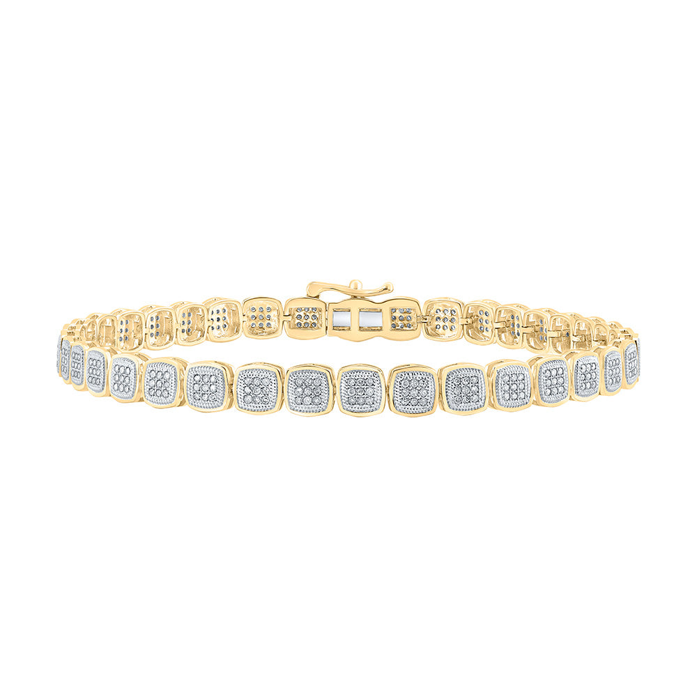 10kt Yellow Gold Mens Round Diamond Square Link Bracelet 1 Cttw