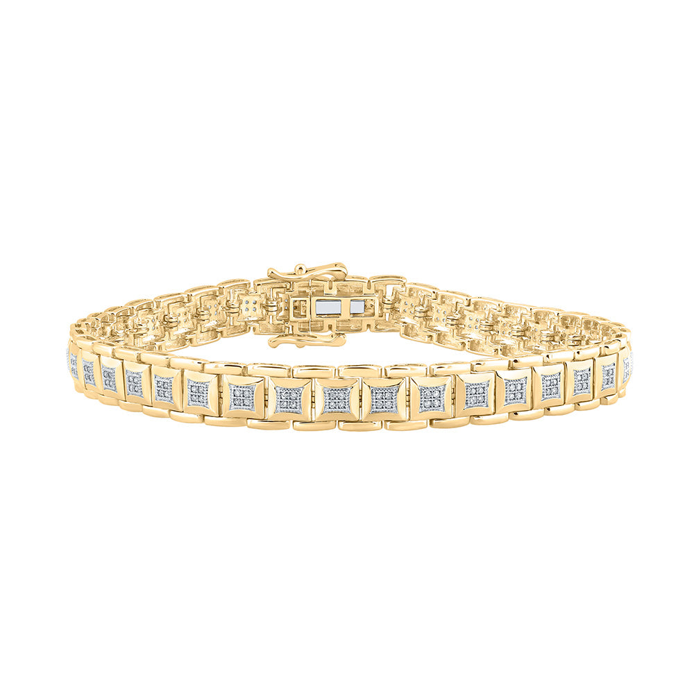 10kt Yellow Gold Mens Round Diamond Square Link Bracelet 1/2 Cttw