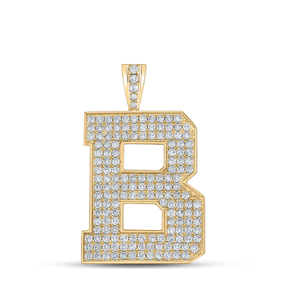 10kt Yellow Gold Mens Round Diamond B Initial Letter Charm Pendant 2-3/4 Cttw