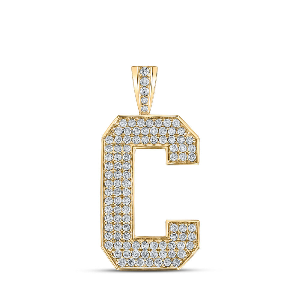 10kt Yellow Gold Mens Round Diamond C Initial Letter Charm Pendant 1-3/4 Cttw