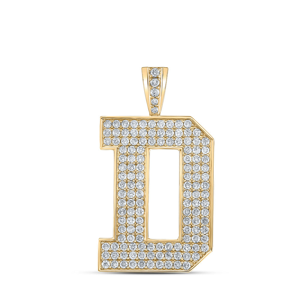 10kt Yellow Gold Mens Round Diamond D Initial Letter Charm Pendant 2-3/8 Cttw