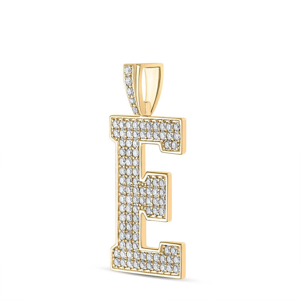 10kt Yellow Gold Mens Round Diamond E Initial Letter Charm Pendant 1-3/4 Cttw