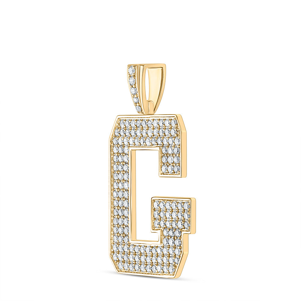 10kt Yellow Gold Mens Round Diamond G Initial Letter Charm Pendant 2-1/3 Cttw