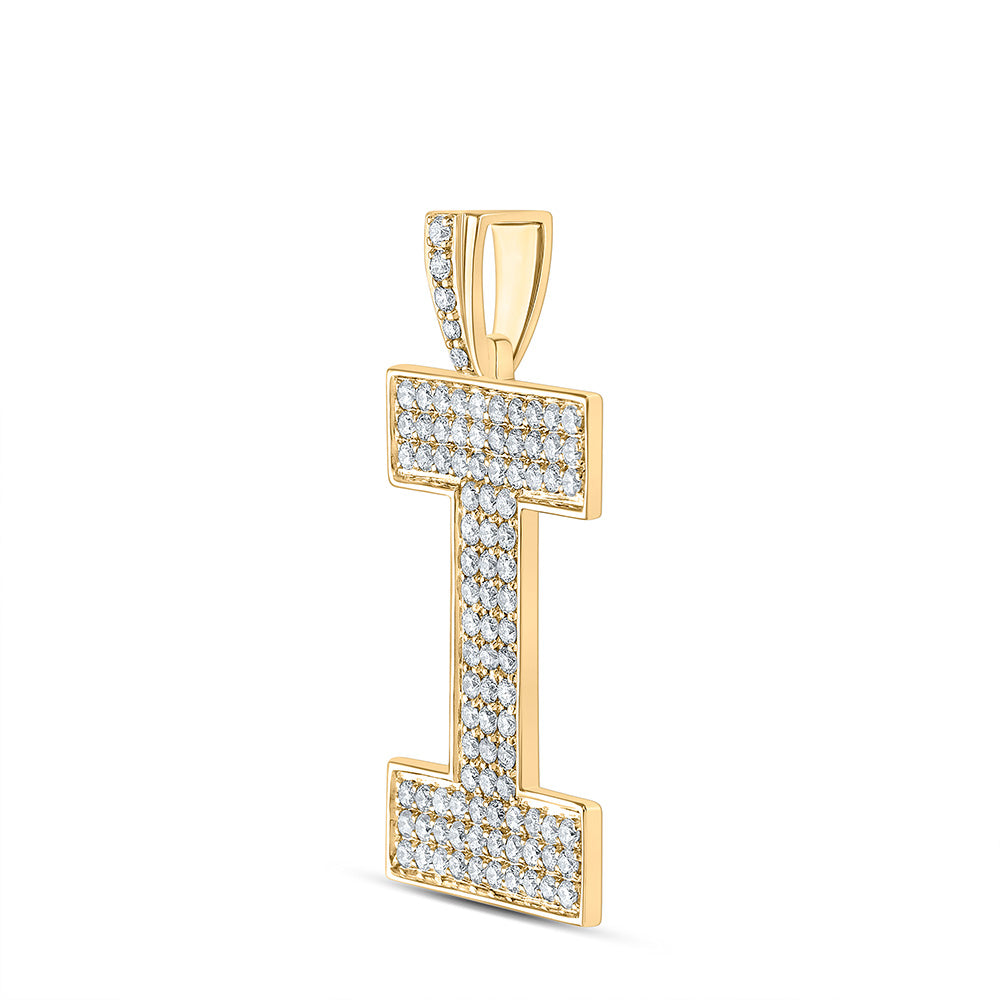 10kt Yellow Gold Mens Round Diamond I Initial Letter Charm Pendant 1-5/8 Cttw