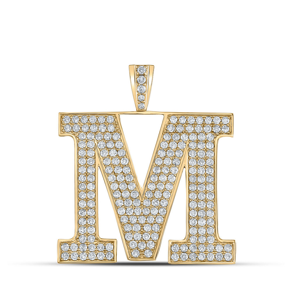 10kt Yellow Gold Mens Round Diamond M Initial Letter Charm Pendant 3-3/8 Cttw