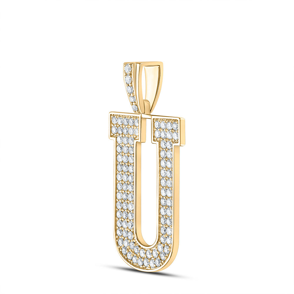 10kt Yellow Gold Mens Round Diamond U Initial Letter Charm Pendant 1-5/8 Cttw