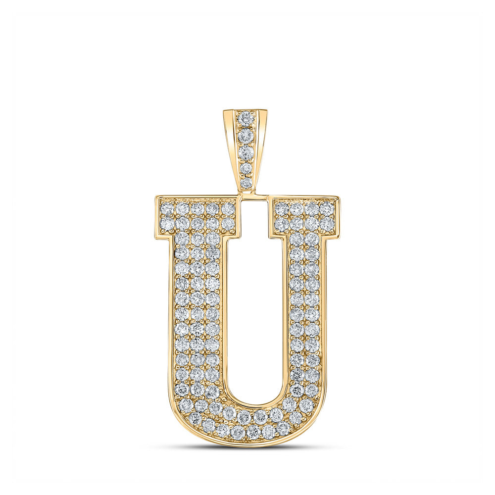 10kt Yellow Gold Mens Round Diamond U Initial Letter Charm Pendant 1-5/8 Cttw