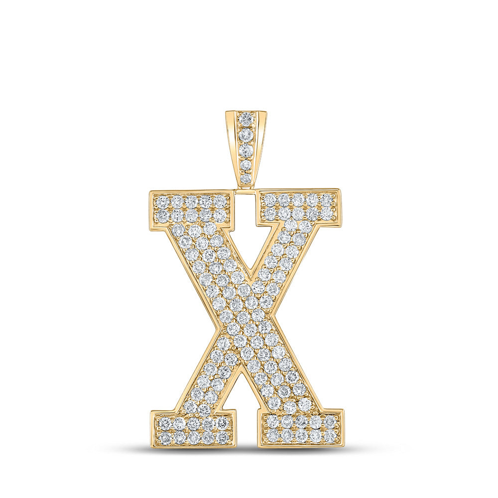 10kt Yellow Gold Mens Round Diamond X Initial Letter Charm Pendant 1-7/8 Cttw