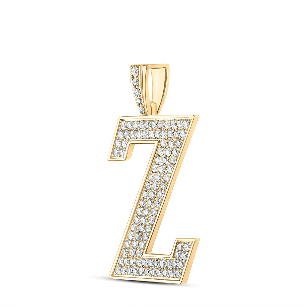 10kt Yellow Gold Mens Round Diamond Z Initial Letter Charm Pendant 1-3/4 Cttw