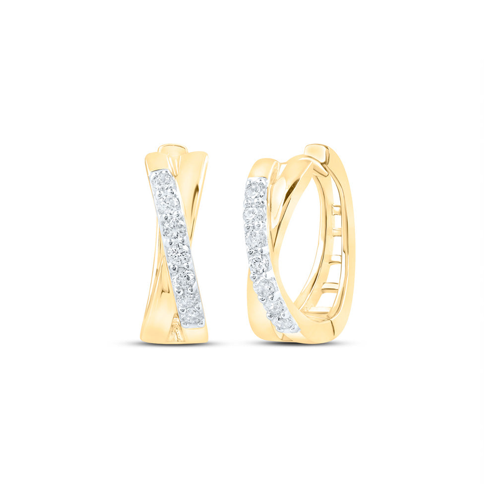 10kt Yellow Gold Womens Round Diamond Hoop Earrings 1/6 Cttw