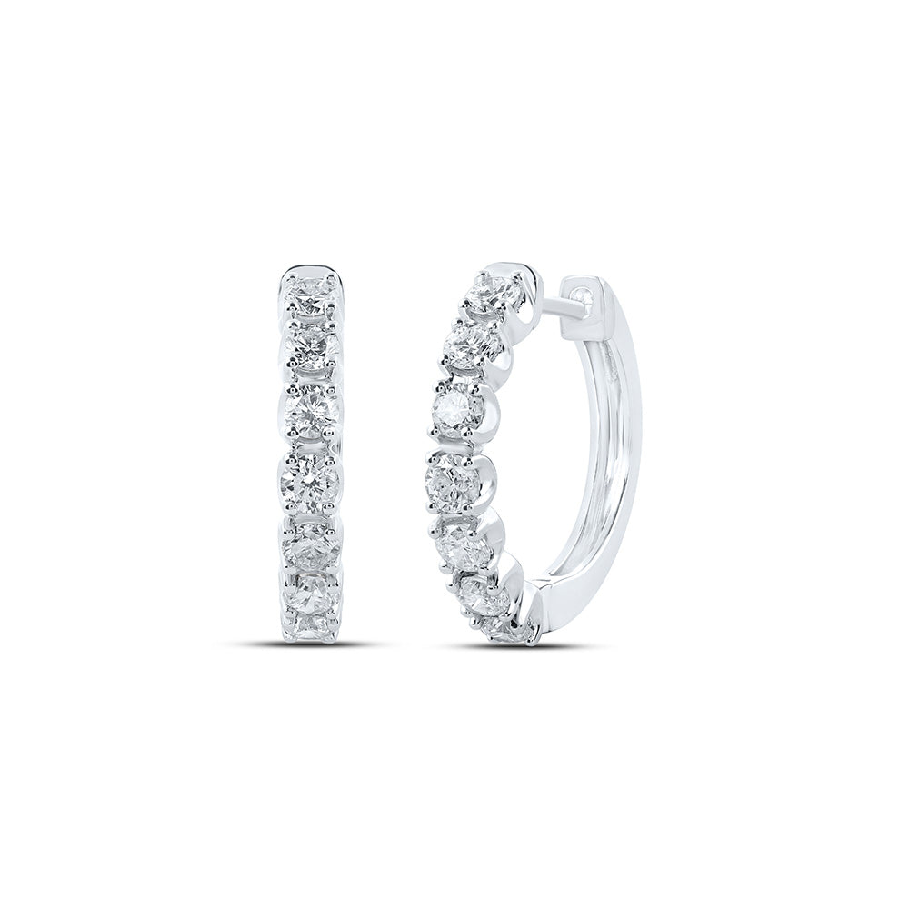 10kt White Gold Womens Round Diamond Hoop Earrings 1 Cttw