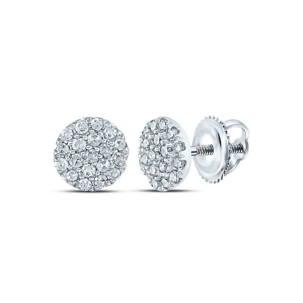 10kt White Gold Womens Round Diamond Cluster Earrings 1/6 Cttw