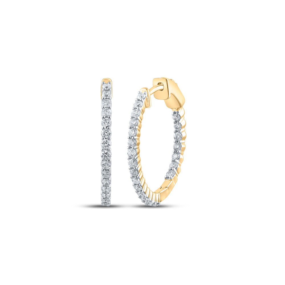 10kt Yellow Gold Womens Round Diamond Hoop Earrings 1 Cttw