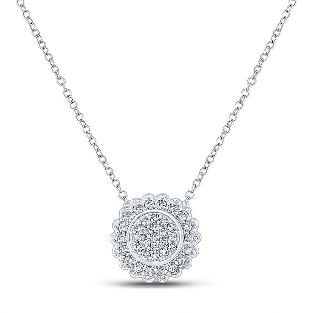 10kt White Gold Womens Round Diamond Cluster Necklace 1/5 Cttw