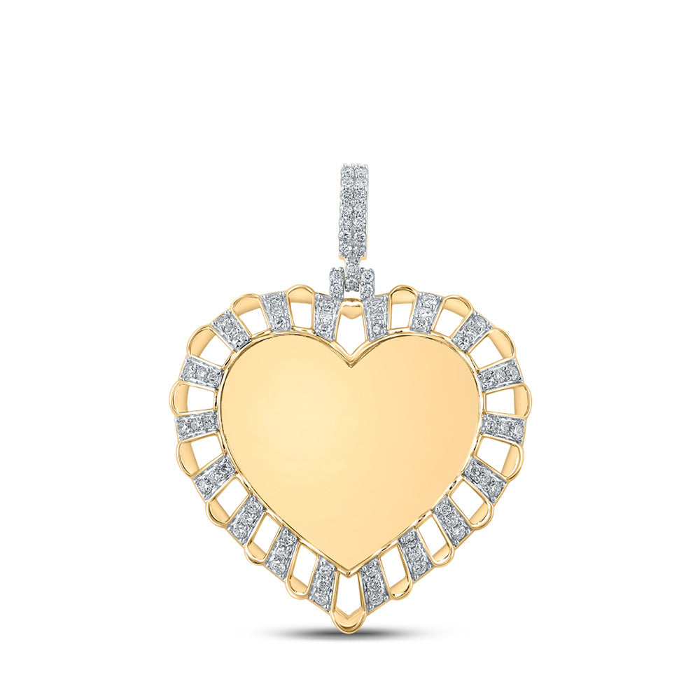 10kt Yellow Gold Mens Round Diamond Heart Charm Pendant 7/8 Cttw