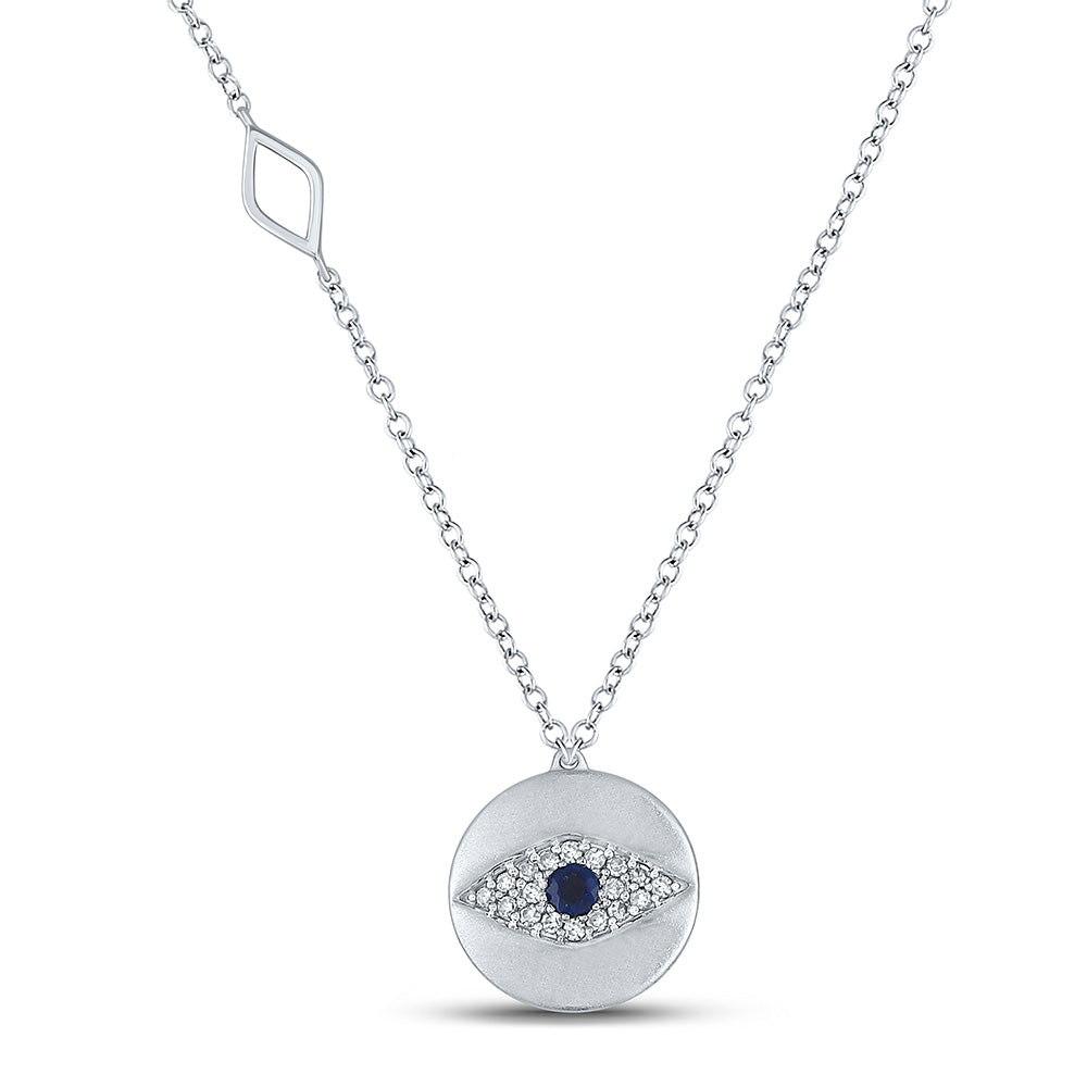 10kt White Gold Womens Princess Blue Sapphire Evil Eye Necklace 1/5 Cttw