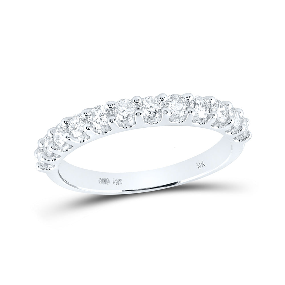 14kt White Gold Womens Round Diamond Wedding Single Row Band 3/4 Cttw