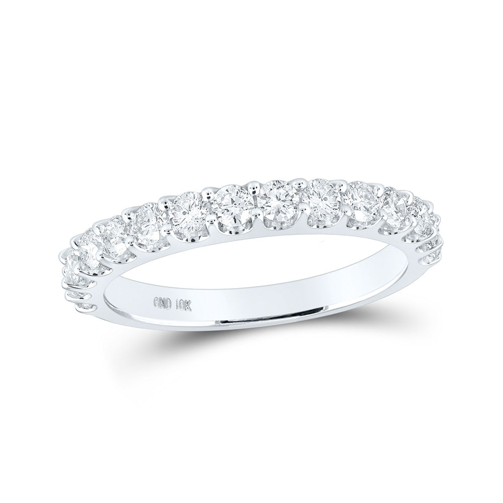 14kt White Gold Womens Round Diamond Wedding Single Row Band 7/8 Cttw