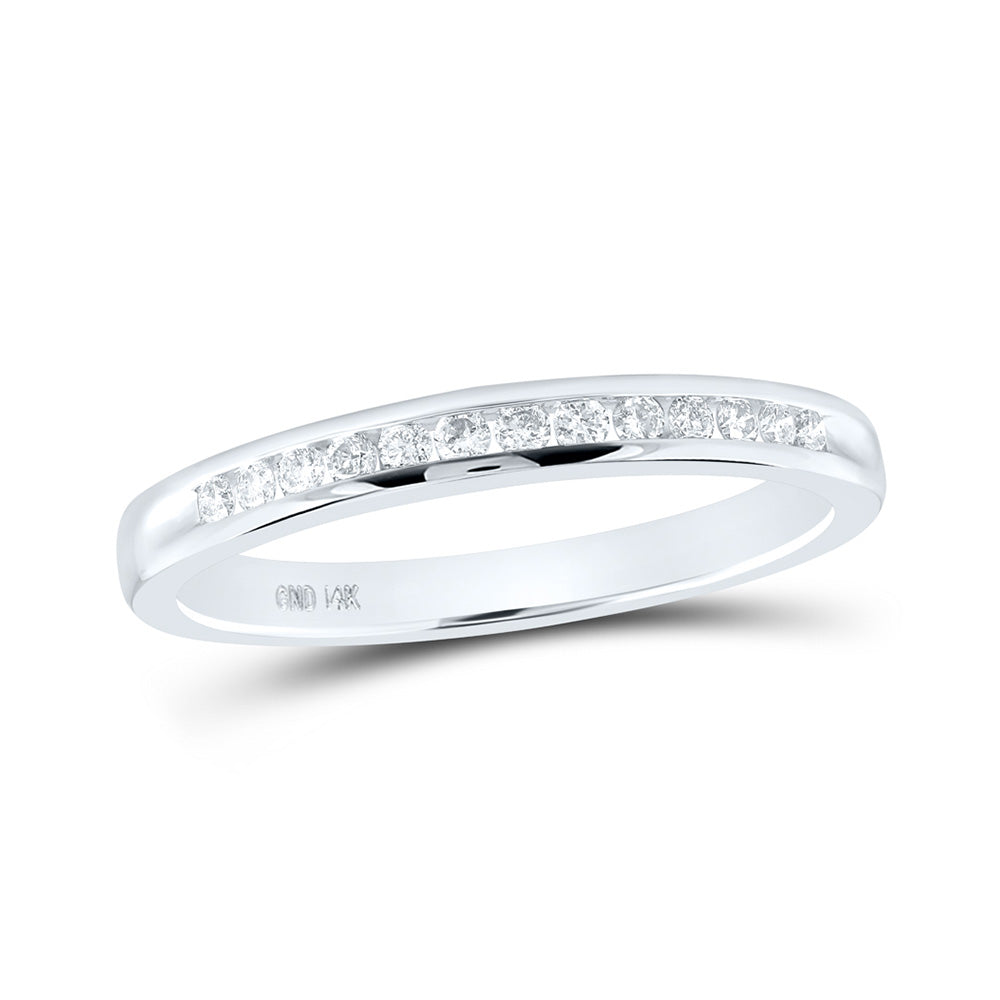 14kt White Gold Womens Round Diamond Wedding Single Channel Band 1/6 Cttw