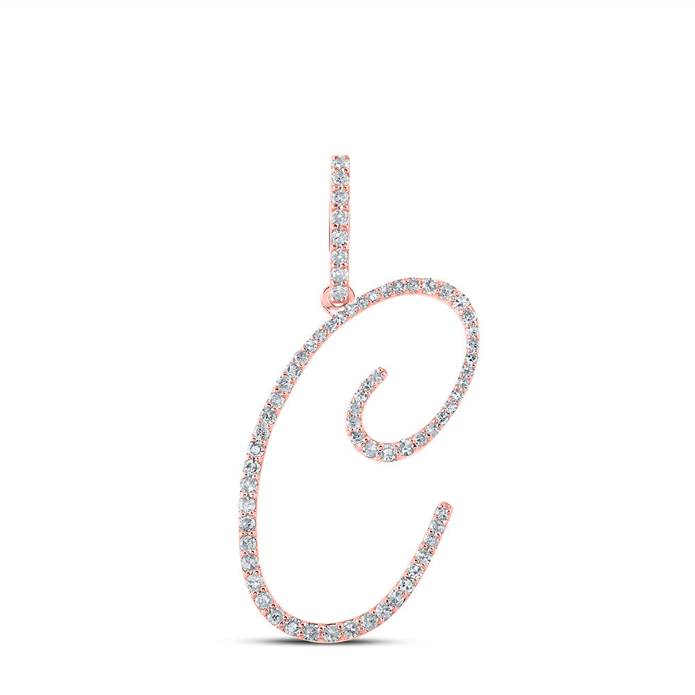 10kt Rose Gold Womens Round Diamond C Initial Letter Pendant 3/8 Cttw