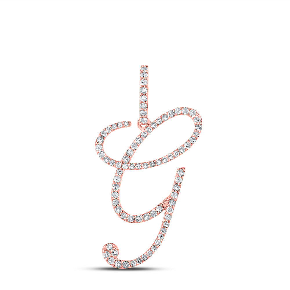 10kt Rose Gold Womens Round Diamond G Initial Letter Pendant 1/2 Cttw