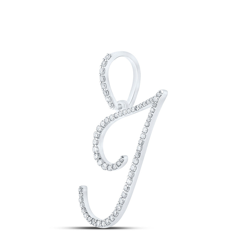 10kt White Gold Womens Round Diamond I Initial Letter Pendant 3/8 Cttw