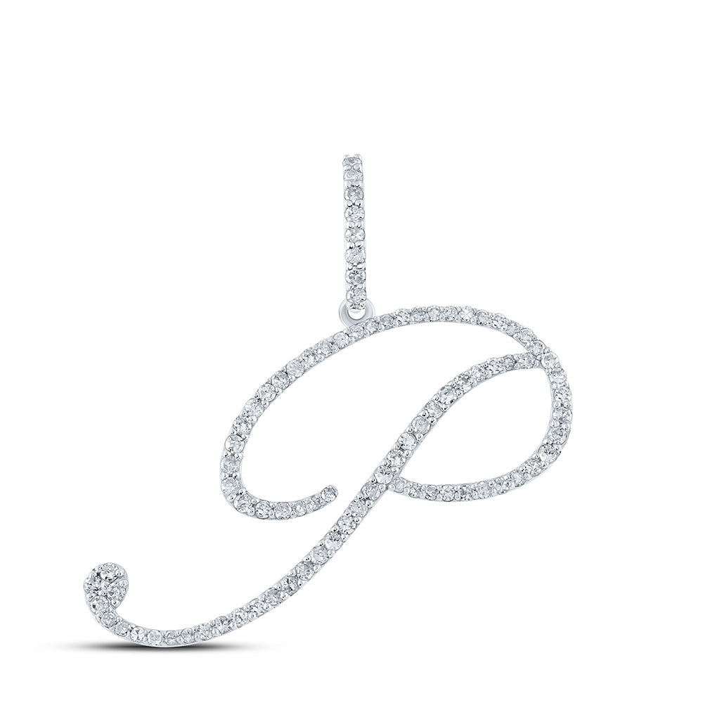 10kt White Gold Womens Round Diamond P Initial Letter Pendant 1/2 Cttw