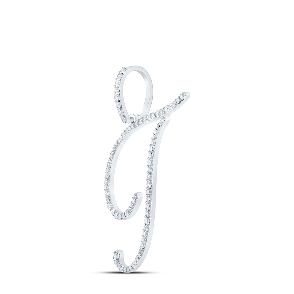 10kt White Gold Womens Round Diamond T Initial Letter Pendant 3/8 Cttw