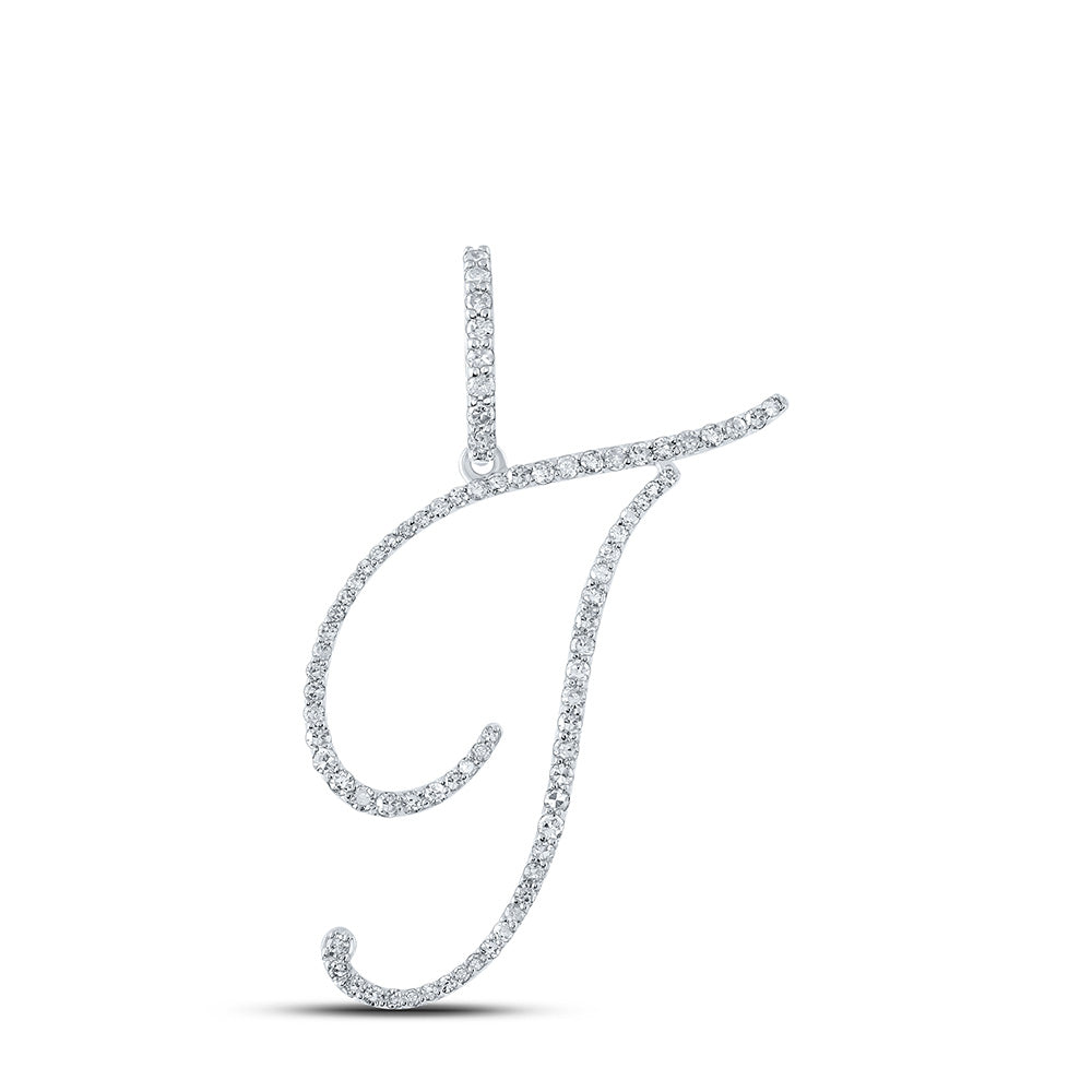 10kt White Gold Womens Round Diamond T Initial Letter Pendant 3/8 Cttw