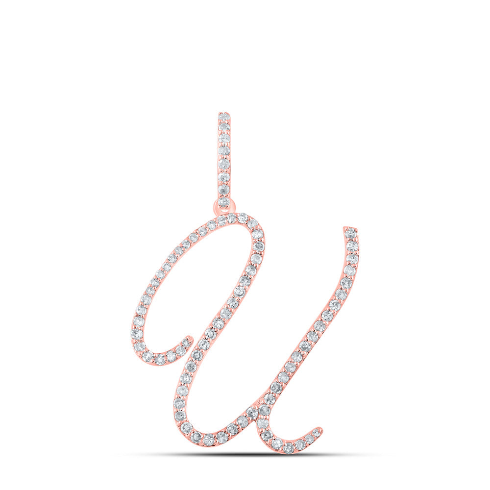 10kt Rose Gold Womens Round Diamond U Initial Letter Pendant 1/2 Cttw