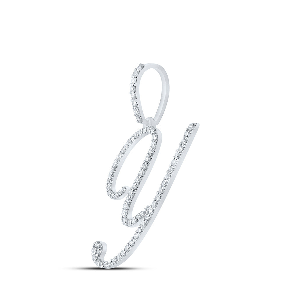 10kt White Gold Womens Round Diamond Y Initial Letter Pendant 1/2 Cttw